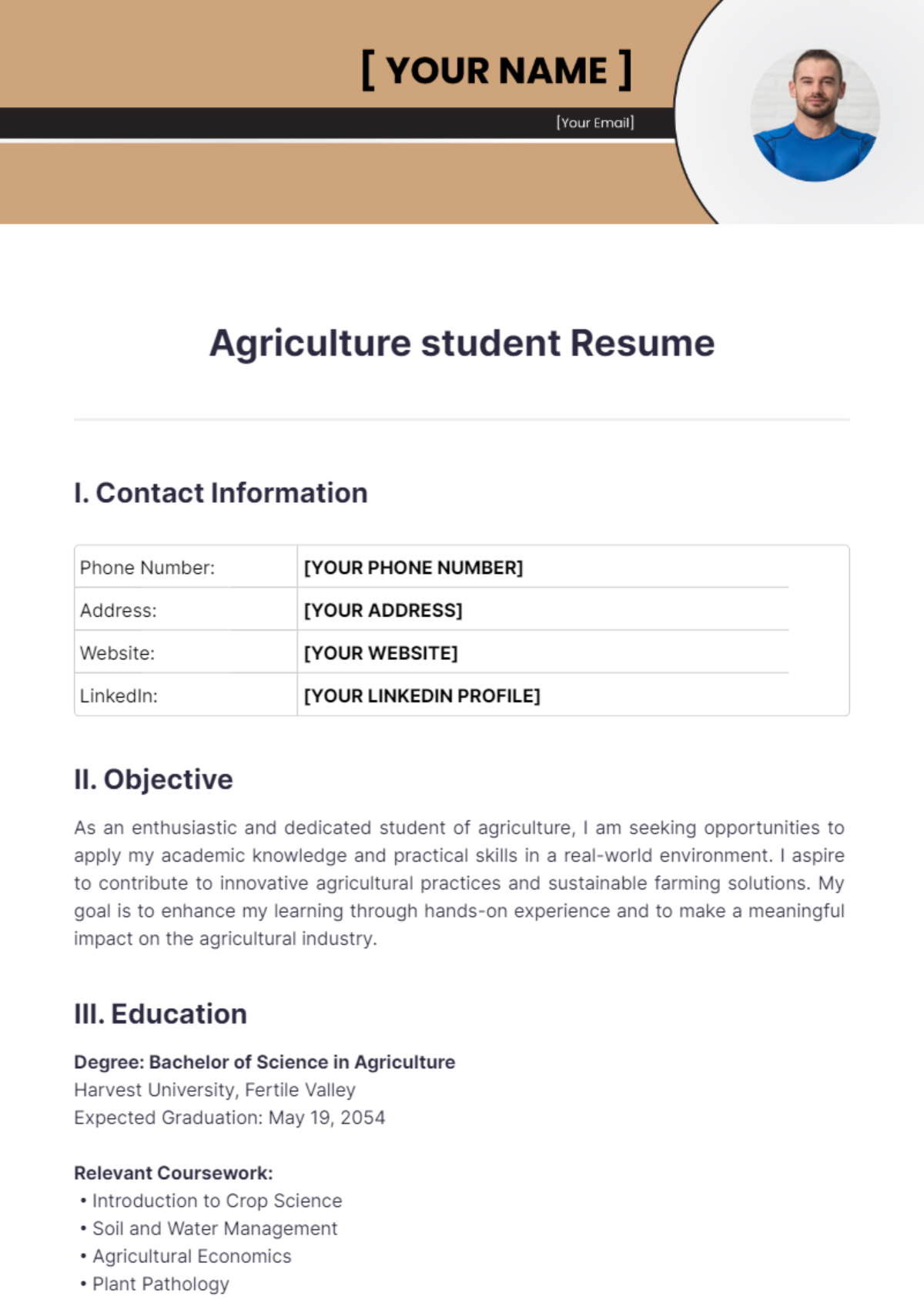 Agriculture Student Resume