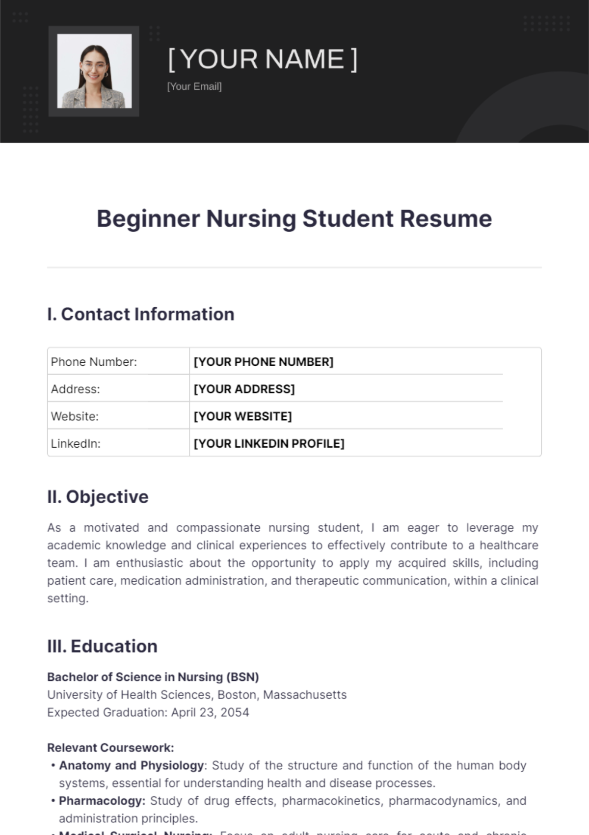 Beginner Nursing Student Resume