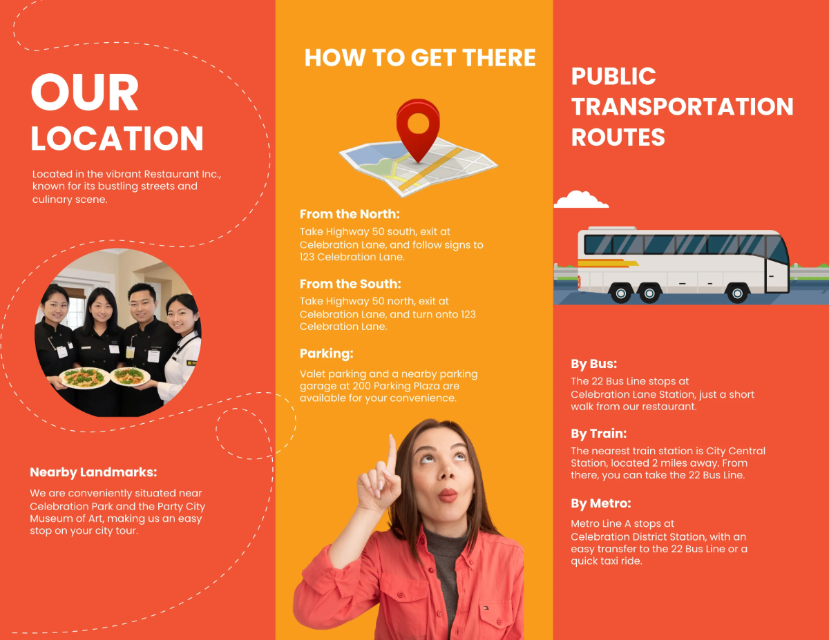 Free Restaurant Location and Directions Brochure Template to Edit Online