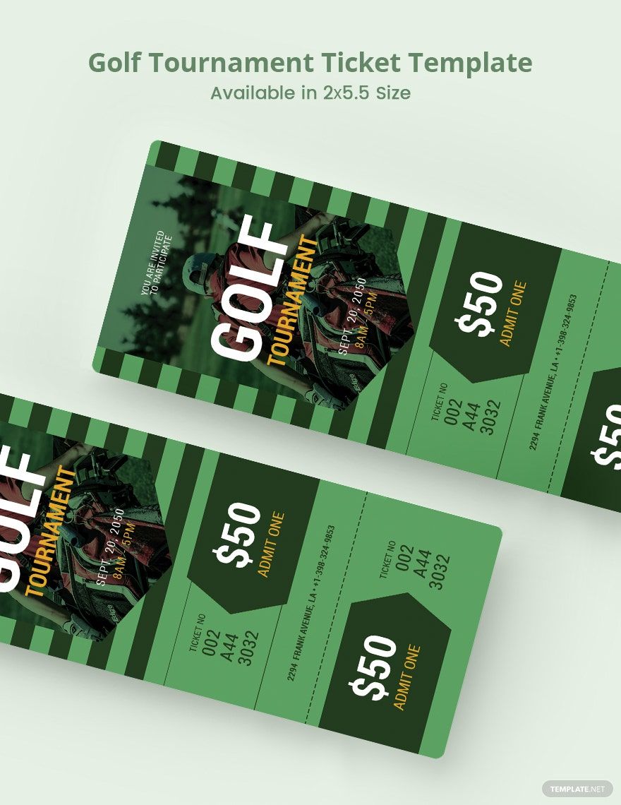 Golf Tournament Ticket Template in Word, Illustrator, PSD, Apple Pages, Publisher