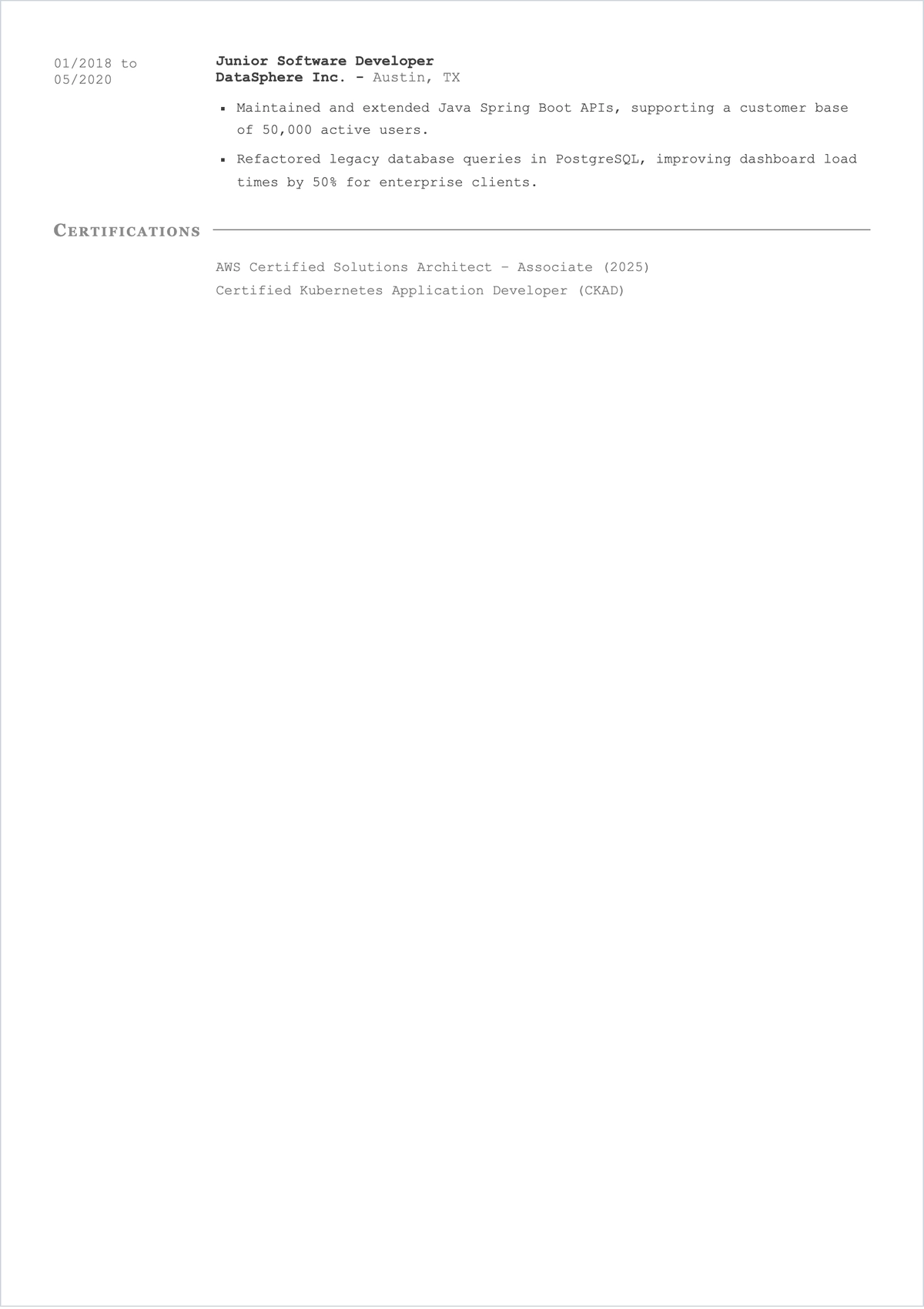 Free Software Developer ATS Resume to Edit Online