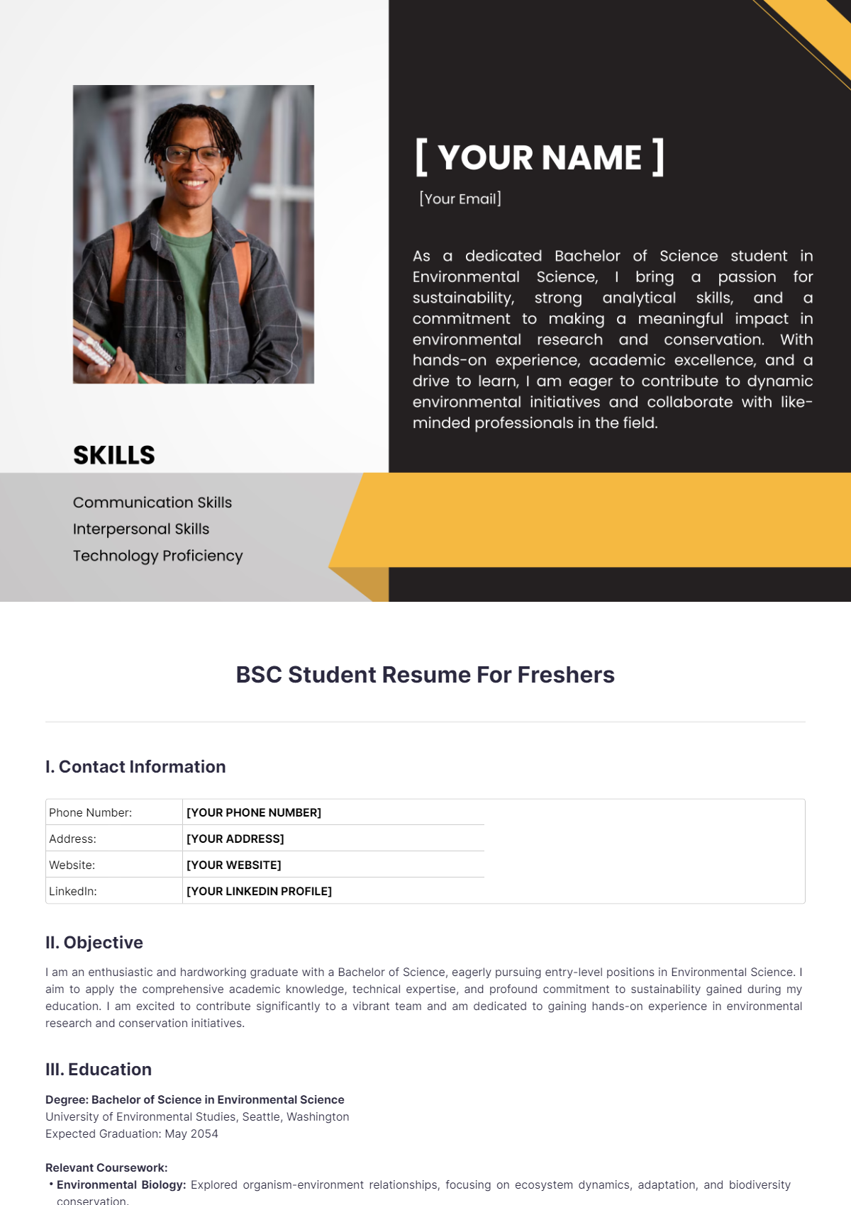 Bsc Student Resume For Freshers