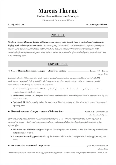 Free HR ATS Resume to Edit Online
