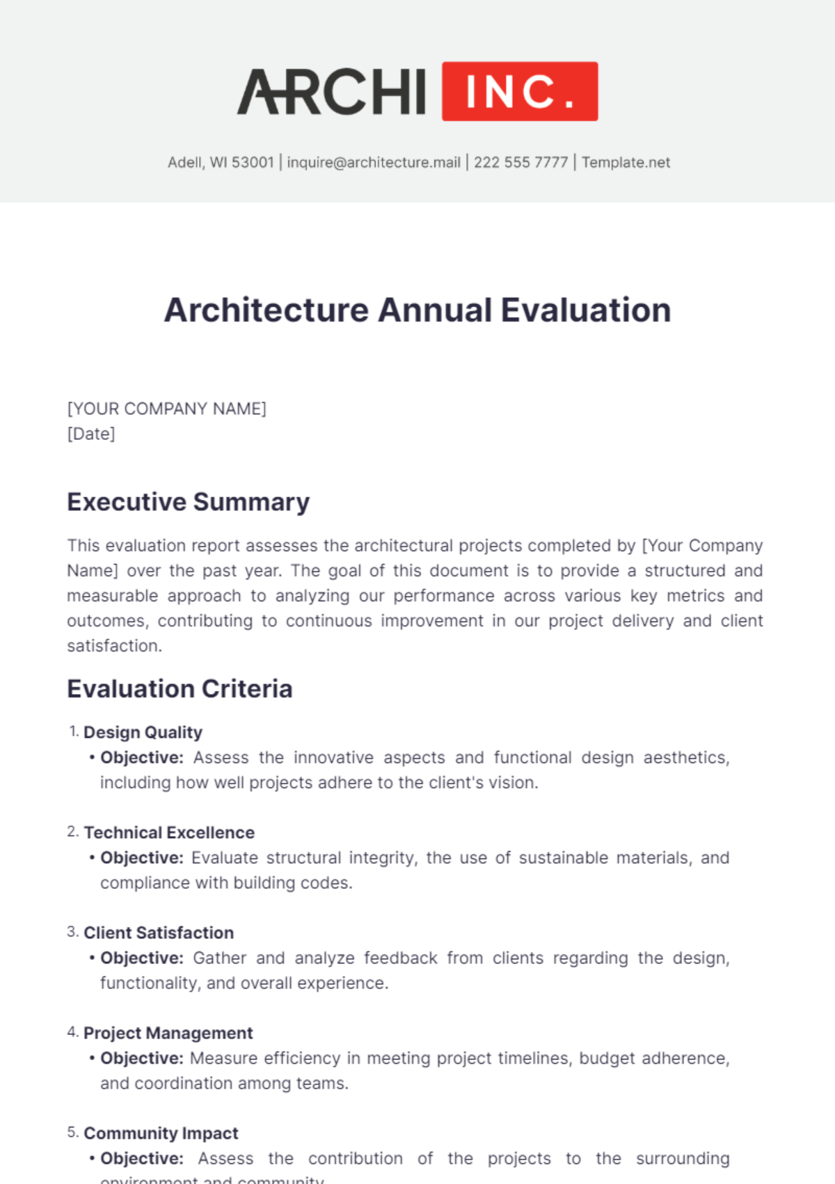 Architecture Annual Evaluation Template - Edit Online & Download