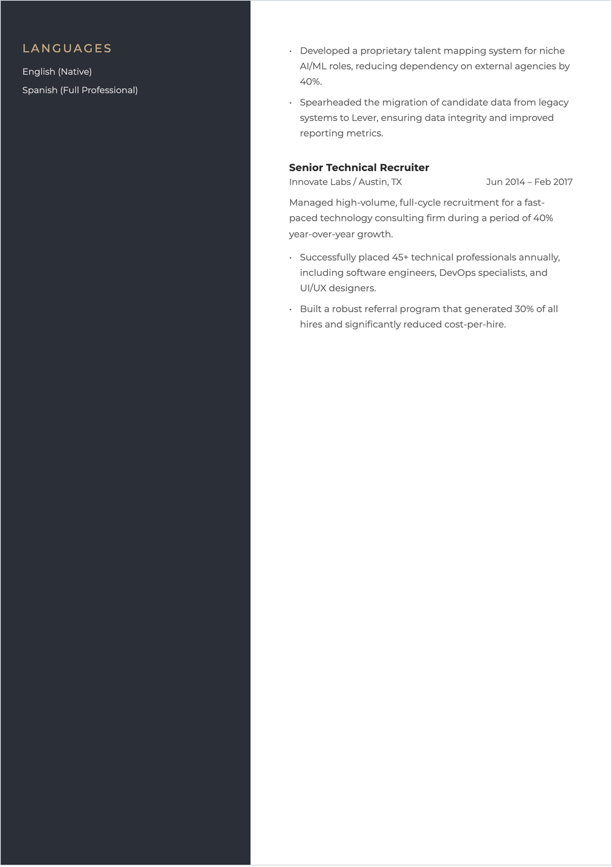 Free Talent Acquisition ATS Resume to Edit Online