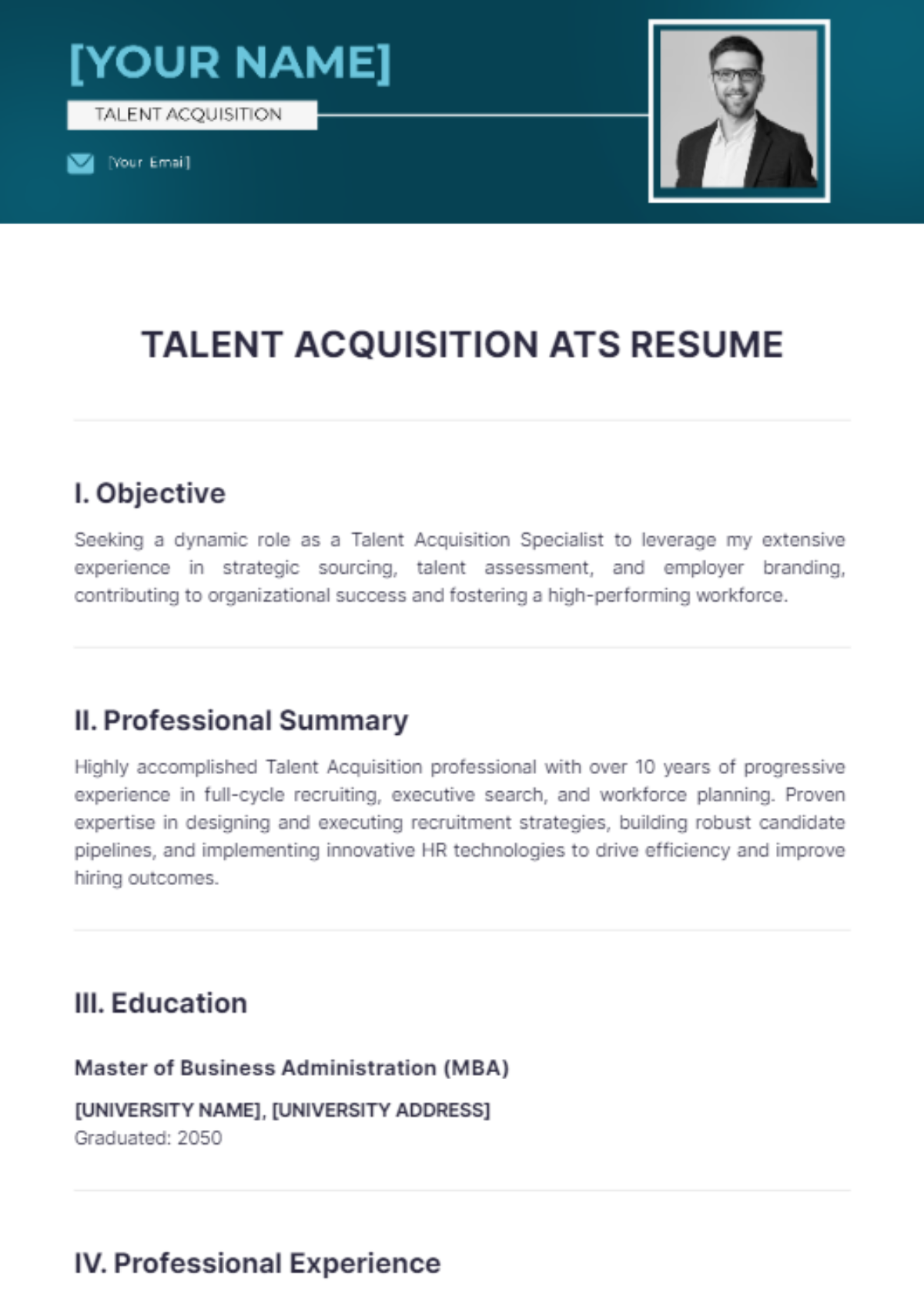 Talent Acquisition ATS Resume - Edit Online & Download Example ...