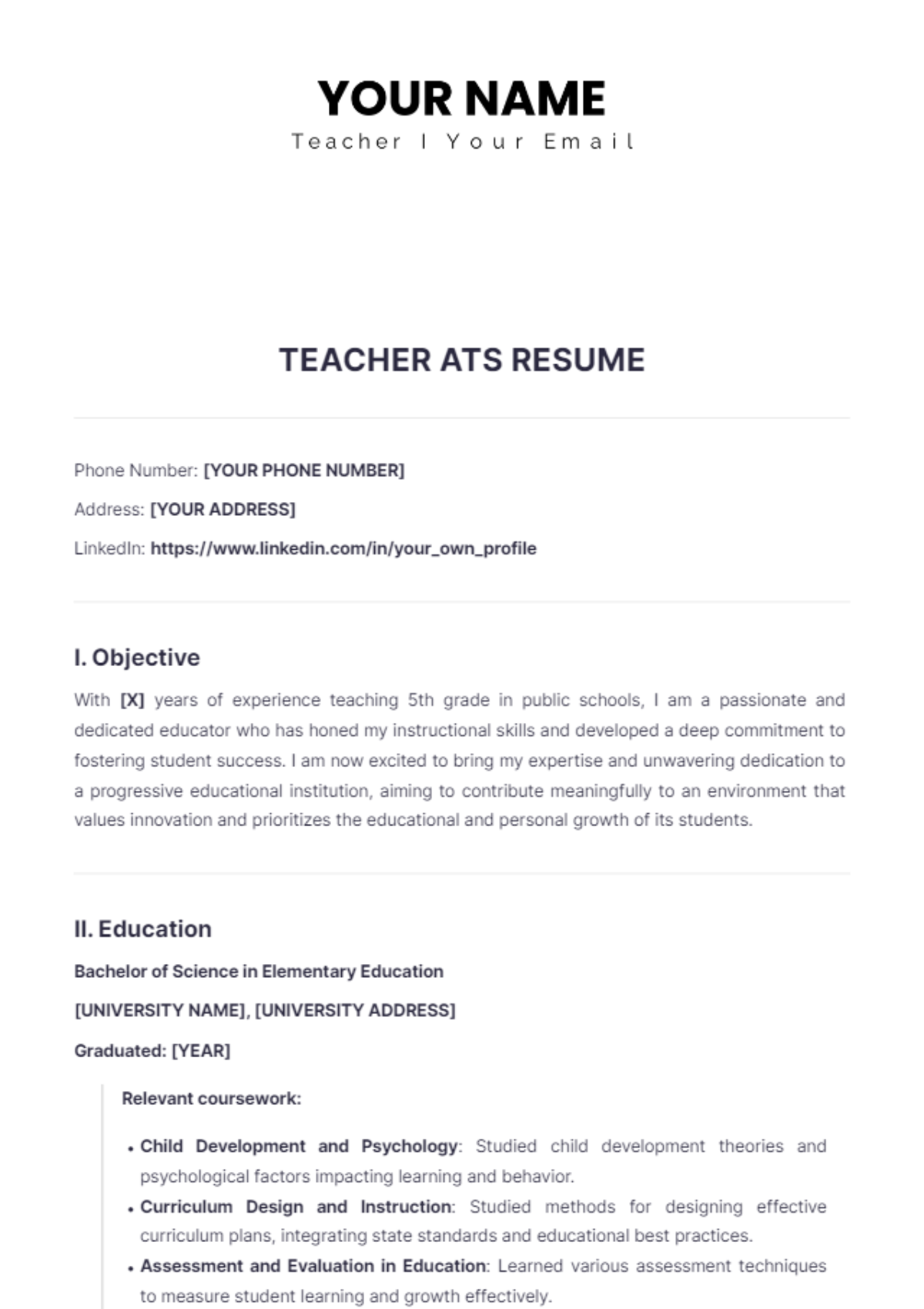 Free ATS Resume Templates To Edit Online And Download Free ATS Resume Templates To Edit Online And Download