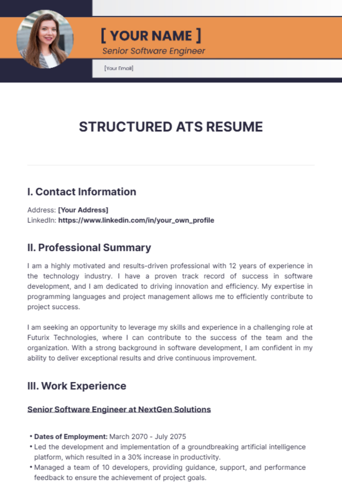 Structured ATS Resume Templates - Edit Online & Download Example ...