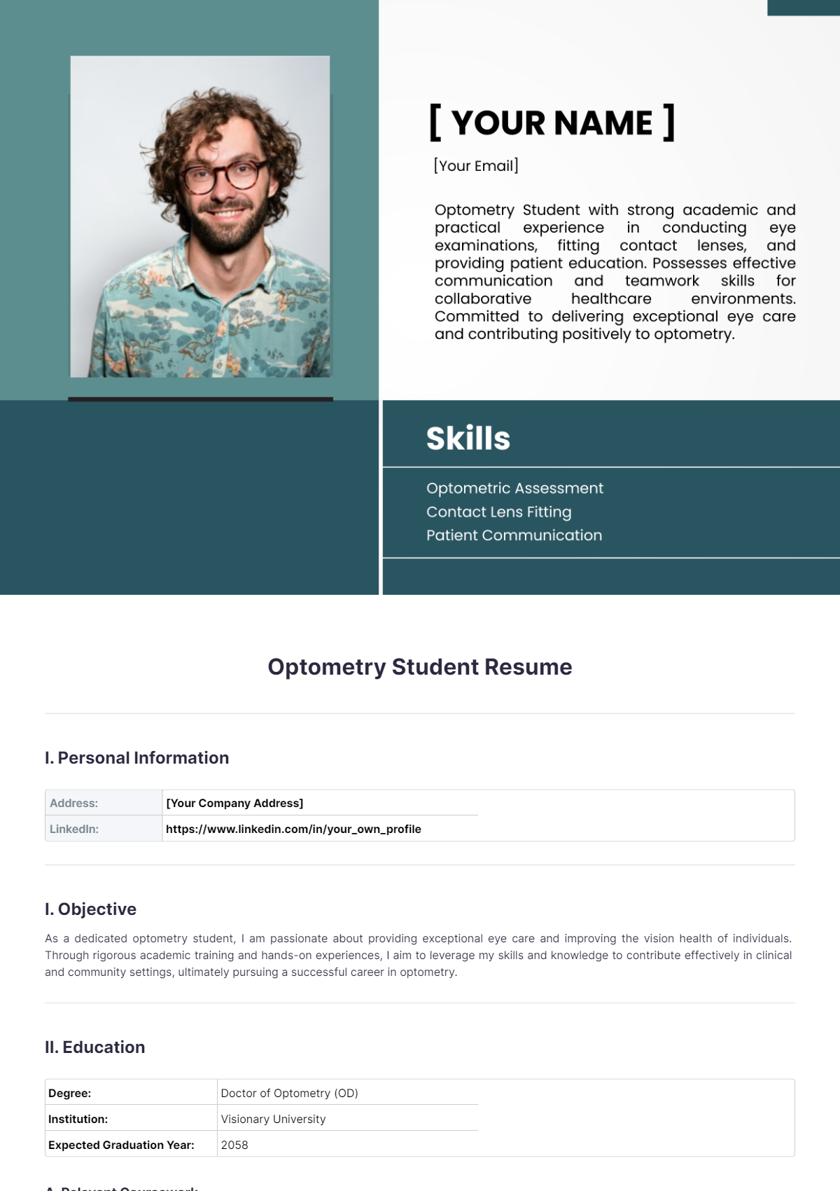 Free Optometry Student Resume Template - Edit Online & Download ...