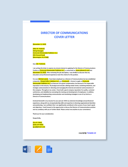 sample cover letter communications director