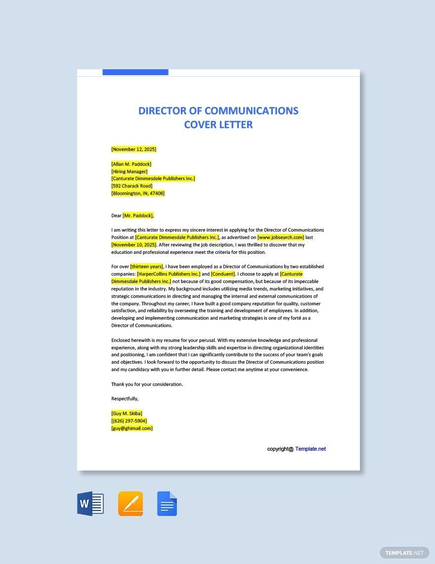 Director of Communications Cover Letter