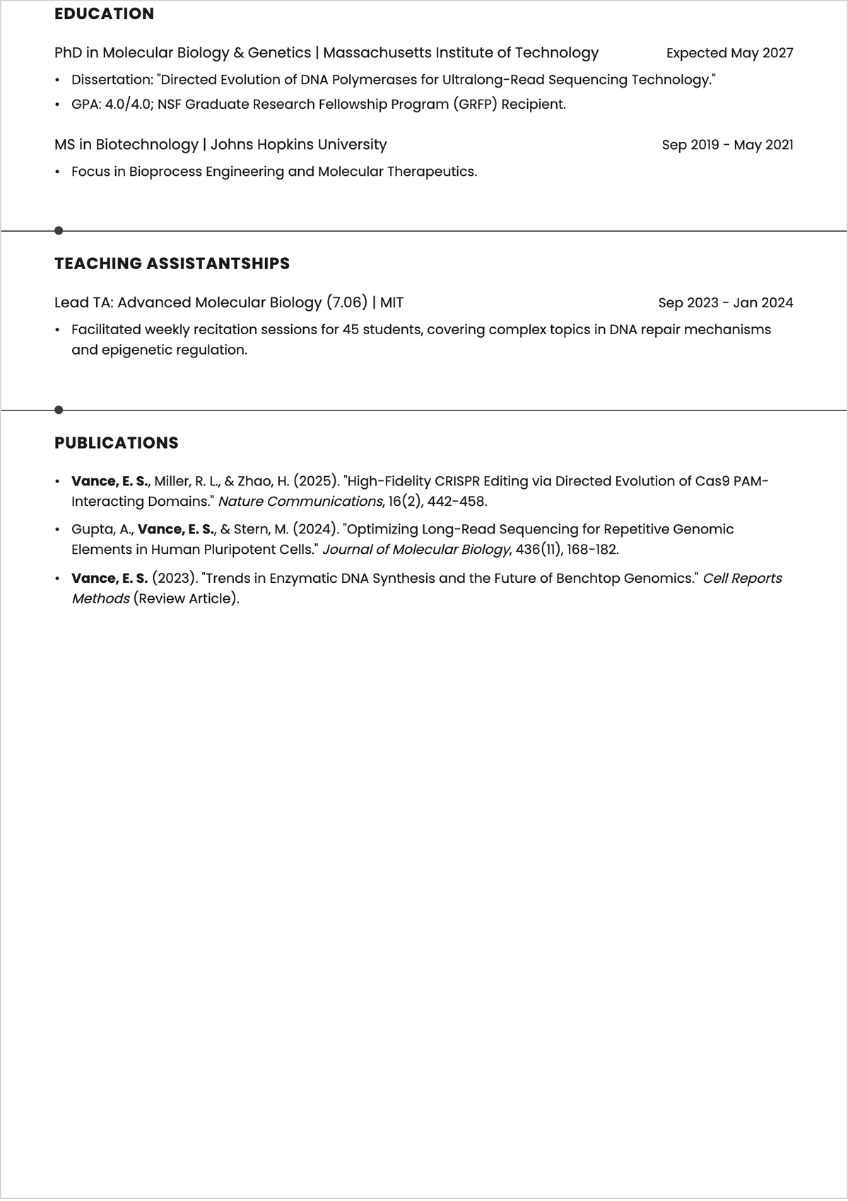 Free PhD Student ATS Resume Template, AI Resume Builder