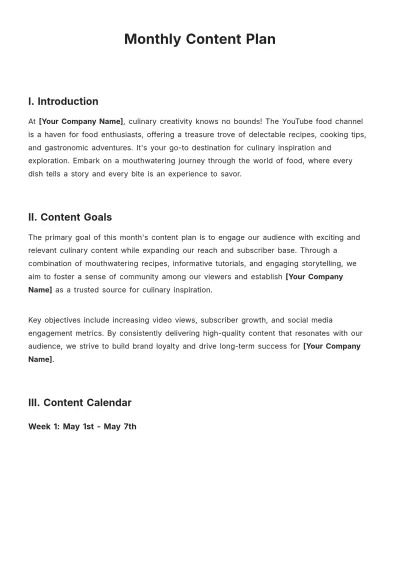 Free Monthly Content Plan Template to Edit Online