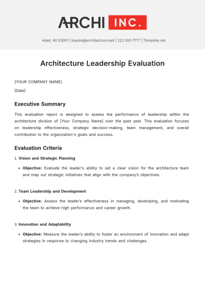 Free Architecture Leadership Evaluation Template to Edit Online