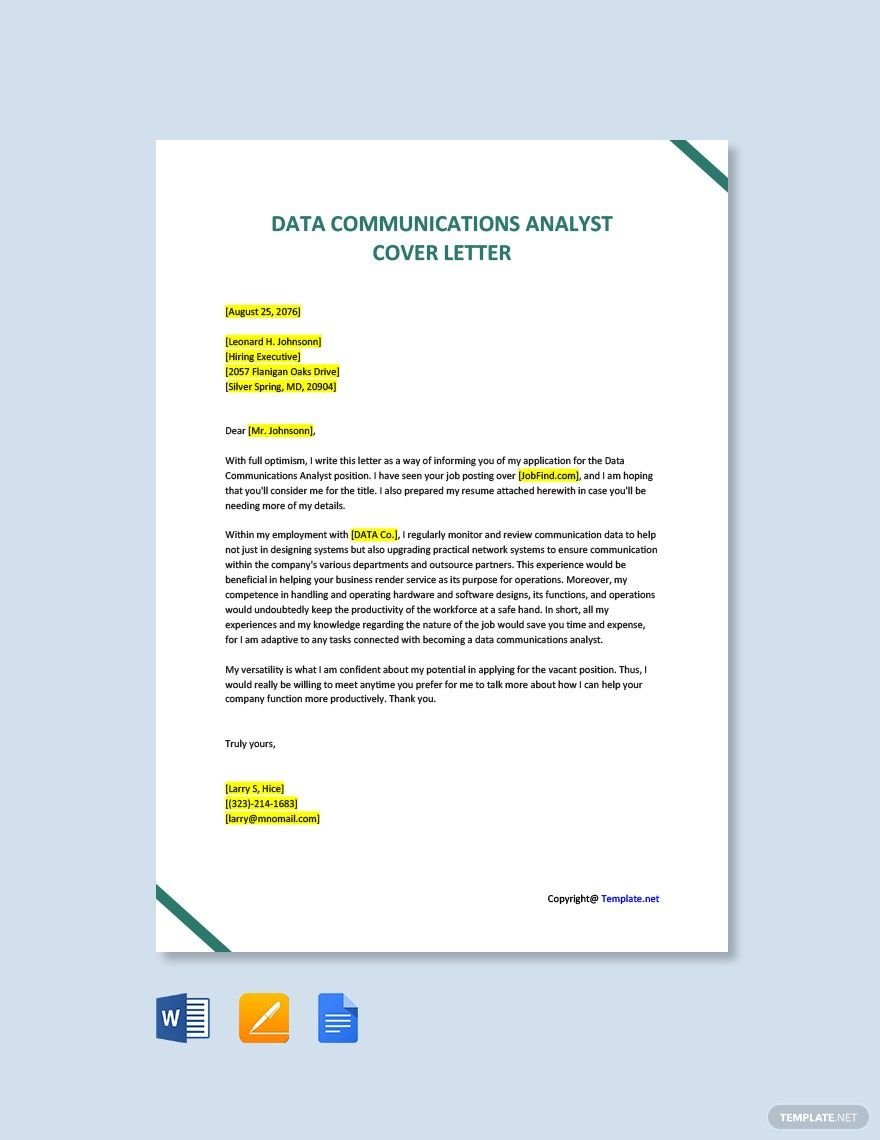 Data Communications Analyst Cover Letter