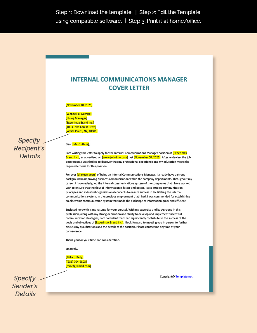 Internal Communications Manager Cover Letter