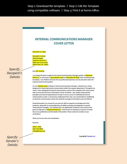 internal communications cover letter examples