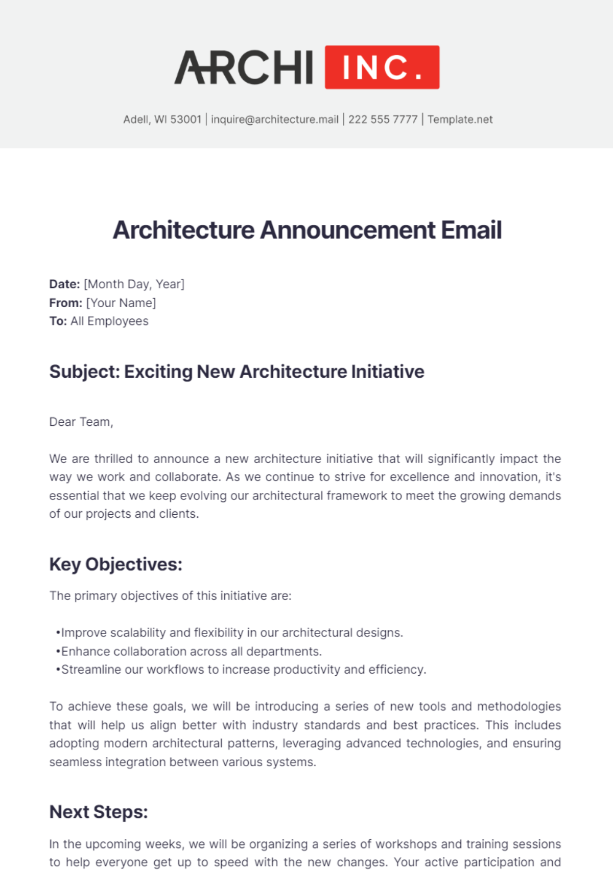 Architecture Announcement Email Template - Edit Online & Download