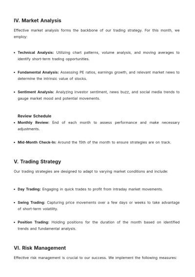 Free Monthly Trading Plan Template to Edit Online