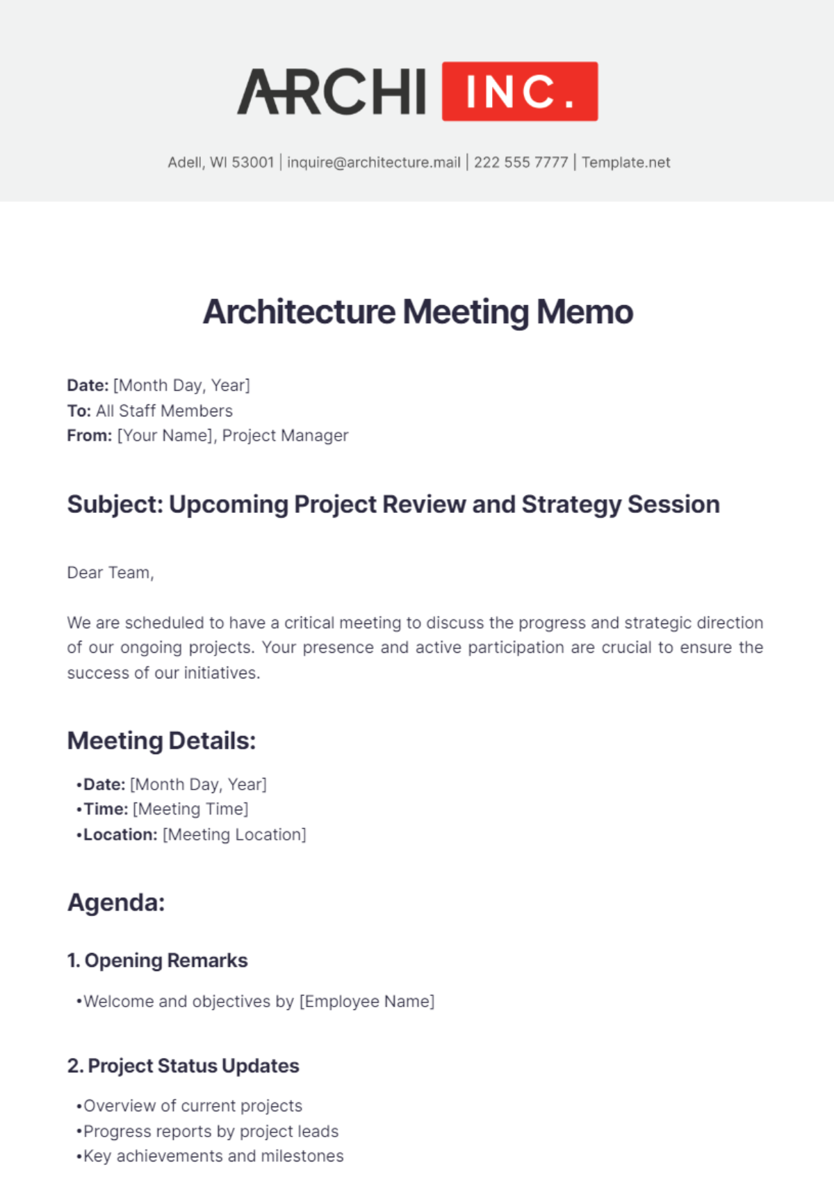 Architecture Meeting Memo Template - Edit Online & Download