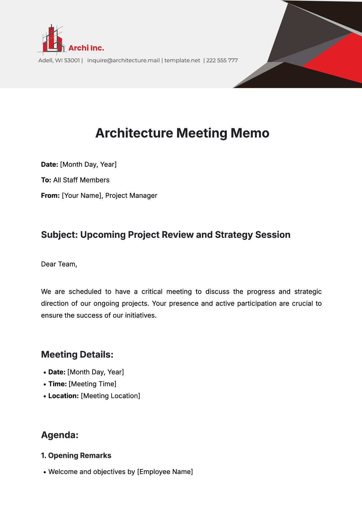 Free Architecture Meeting Memo Template