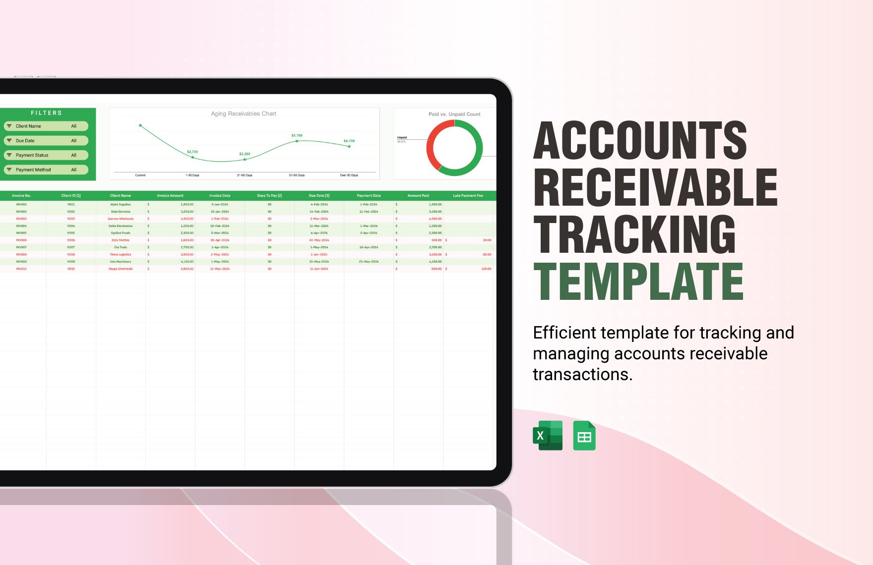 Accounts Receivable Tracking Template in Excel, Google Sheets