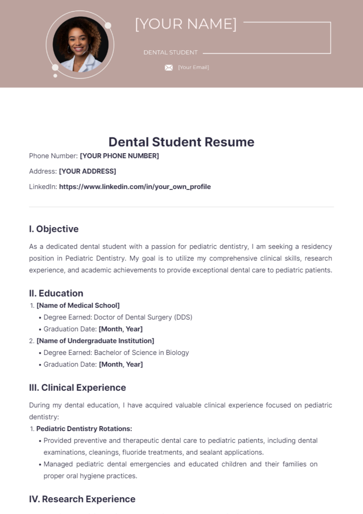 Dental Student Resume