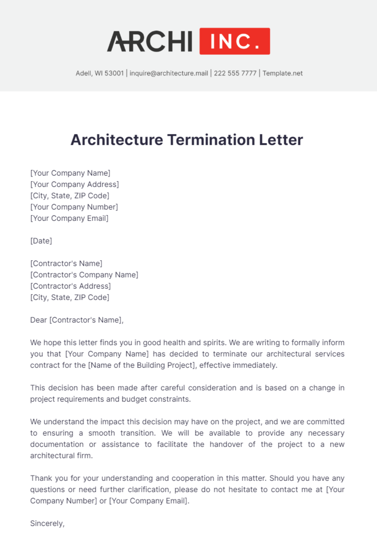 Architecture Termination Letter Template - Edit Online & Download