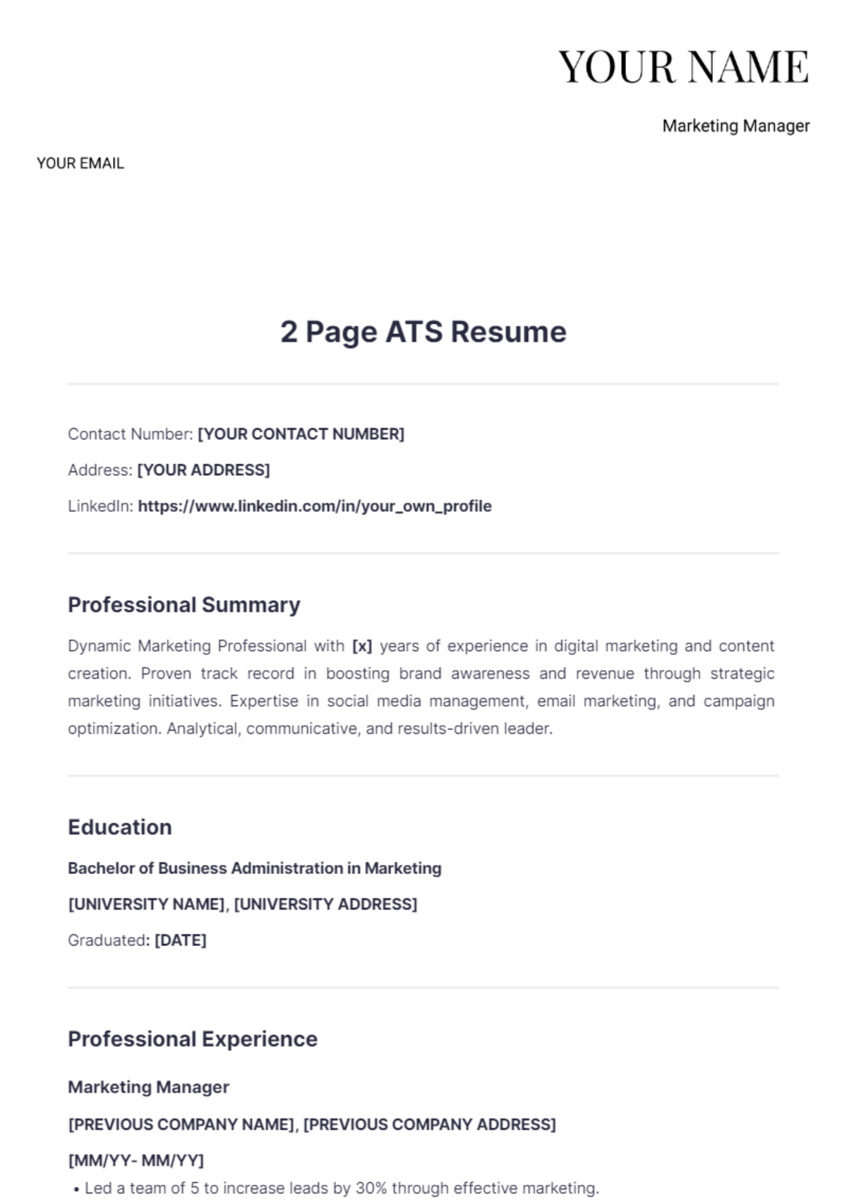 2 Page ATS Resume - Edit Online & Download