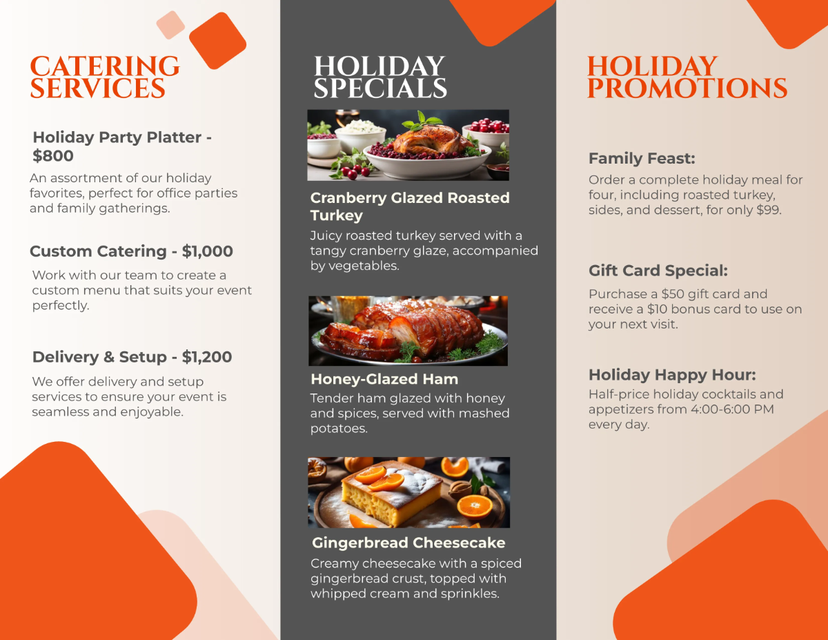 Free Restaurant Holiday Promotions Brochure Template to Edit Online