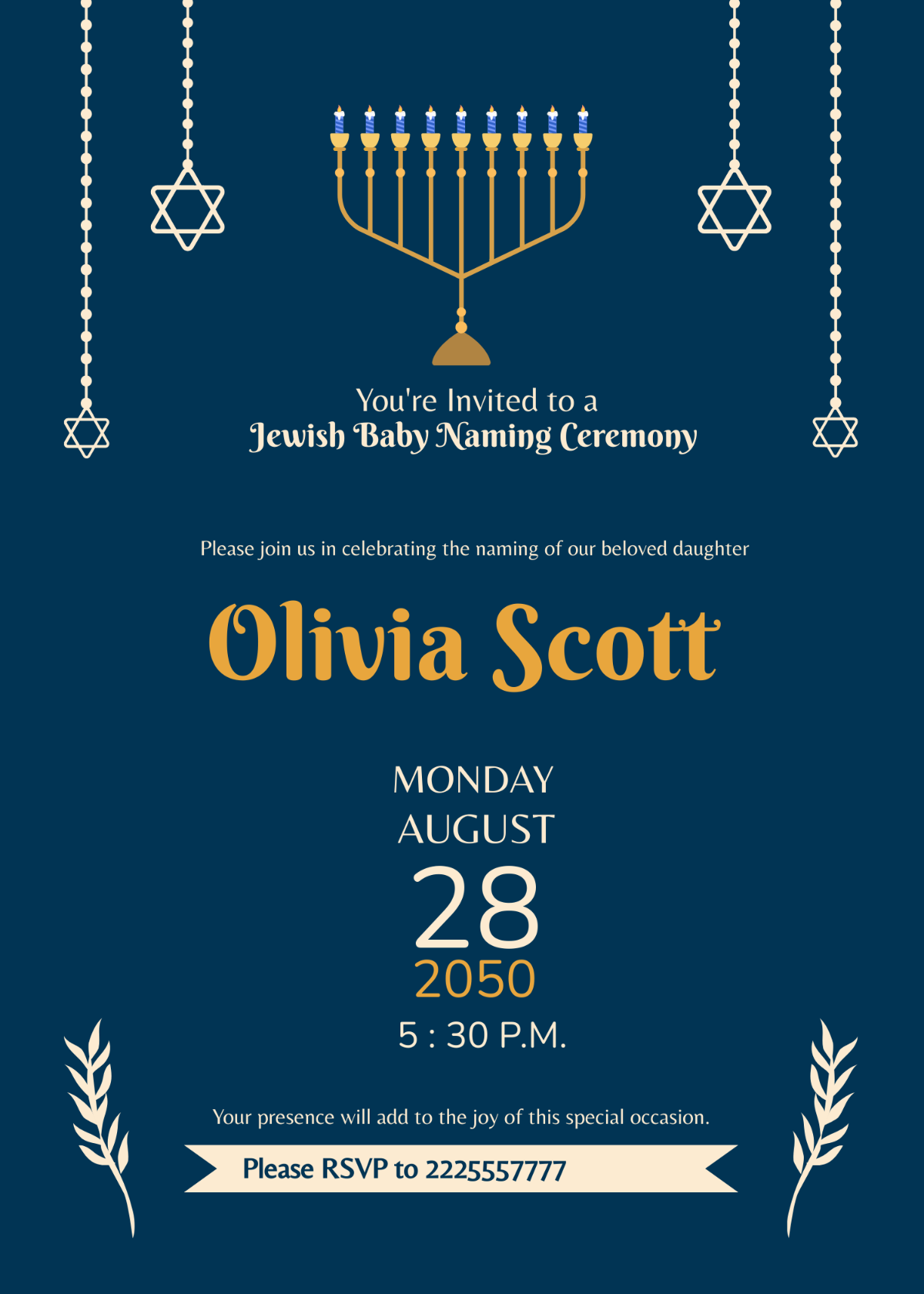 Jewish Baby Naming Ceremony Invitation