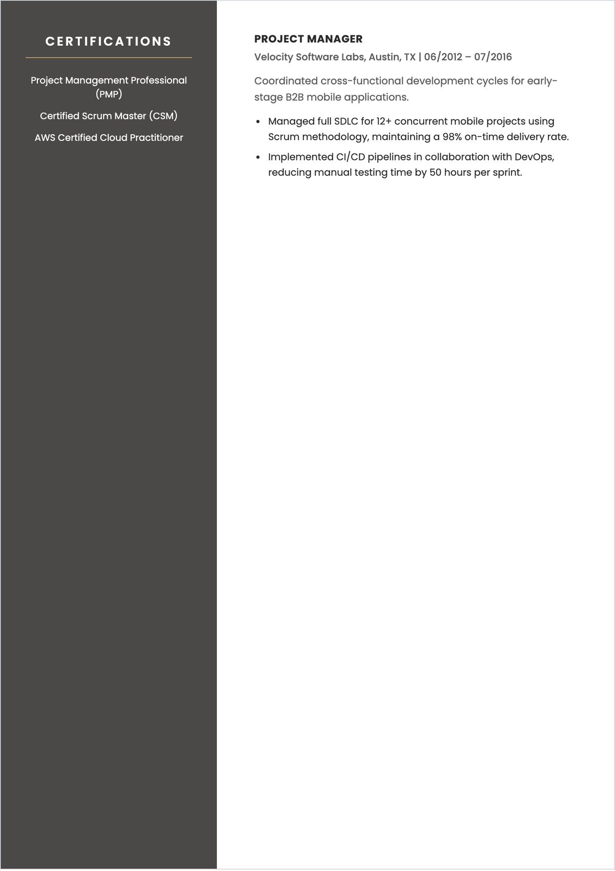 Free Two-Column ATS Resume to Edit Online