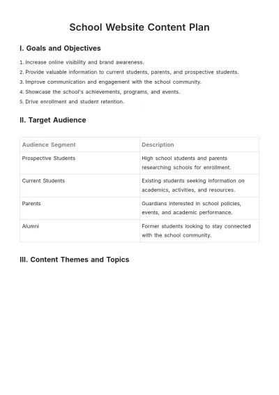 Free School Website Content Plan Template to Edit Online