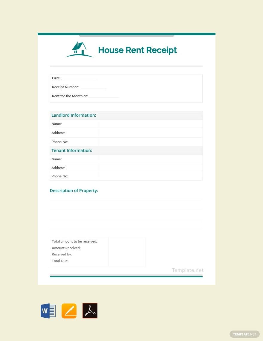 Monthly House Rent Receipt Template in Word, Google Docs, Excel, Google Sheets