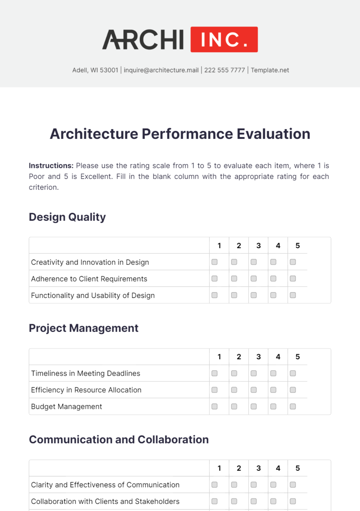 Architecture Performance Evaluation Template - Edit Online & Download