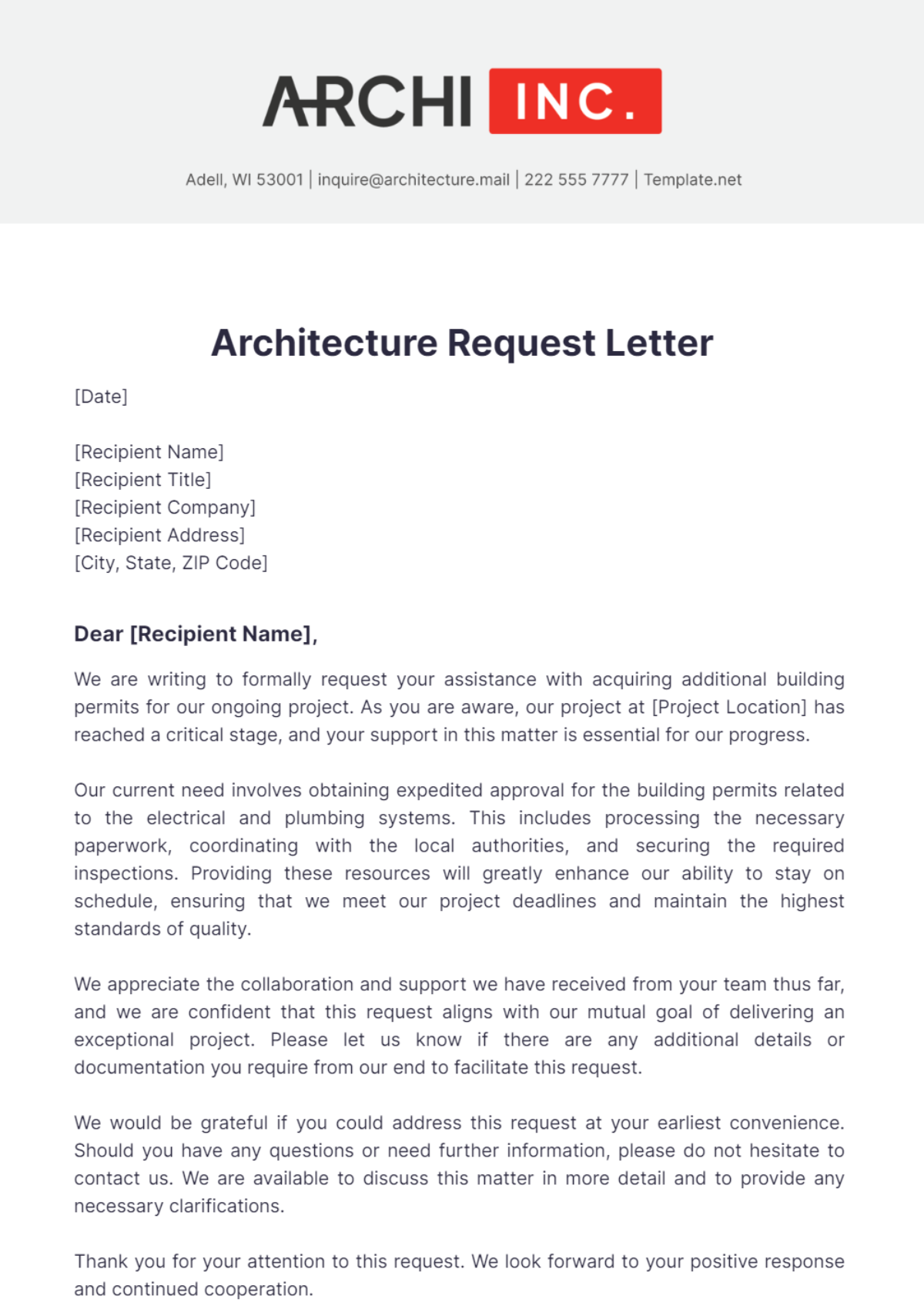 Free Architecture Request Letter Template