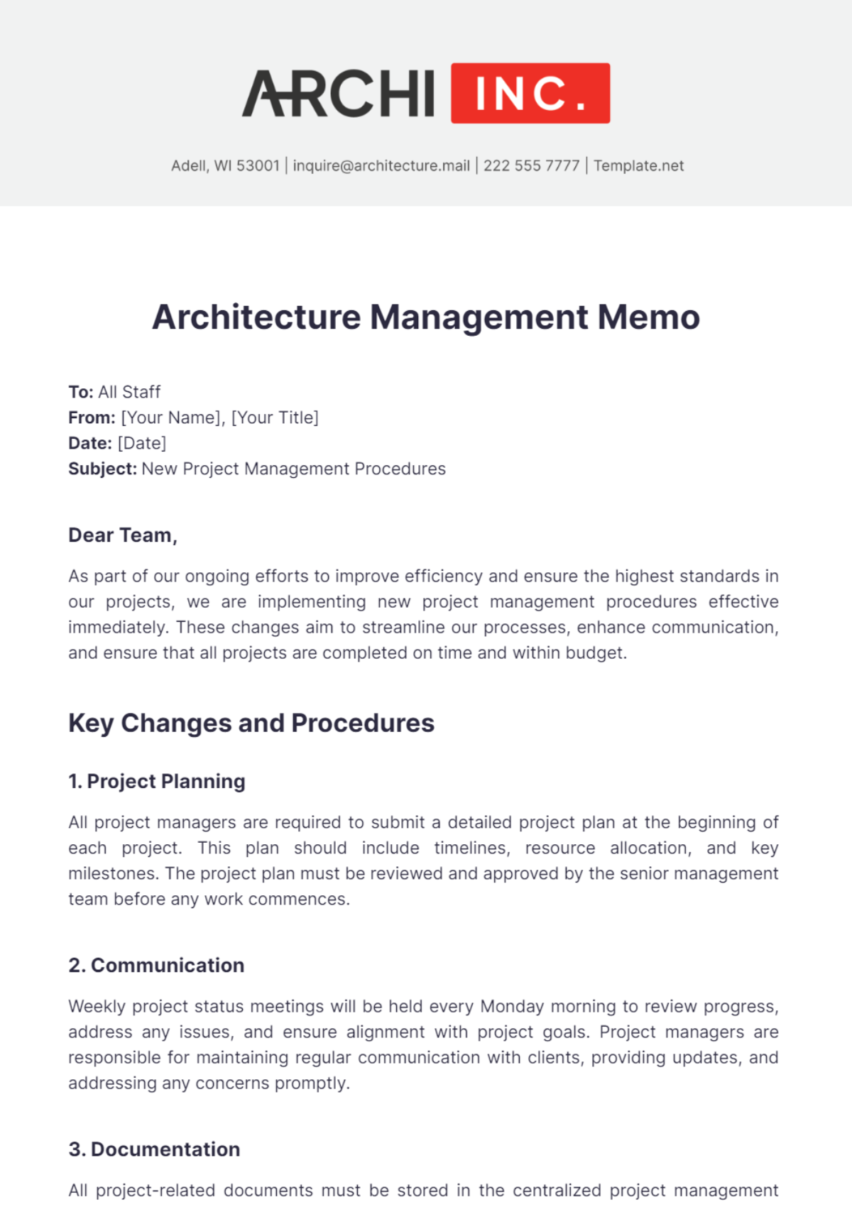 Architecture Management Memo Template - Edit Online & Download