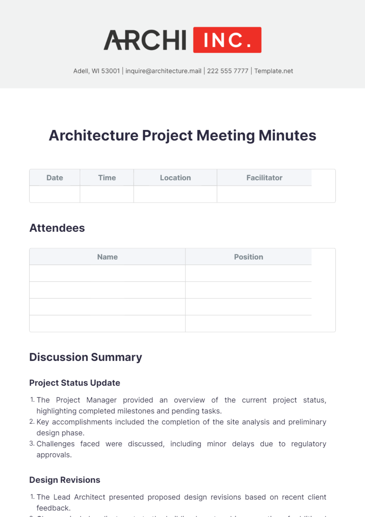 Architecture Project Meeting Minutes Template - Edit Online & Download