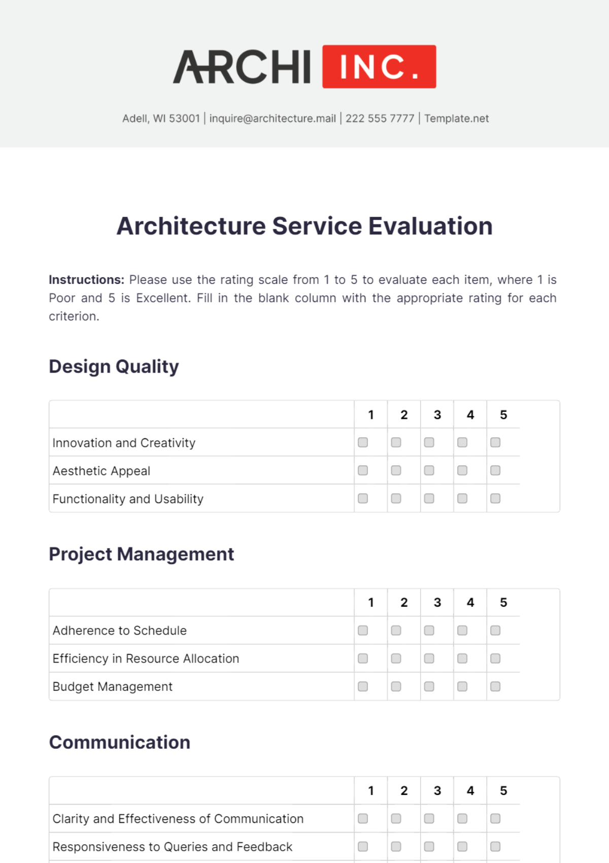 Architecture Service Evaluation Template - Edit Online & Download