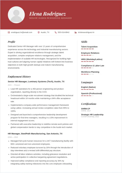 Free ATS Bold HR Resume to Edit Online