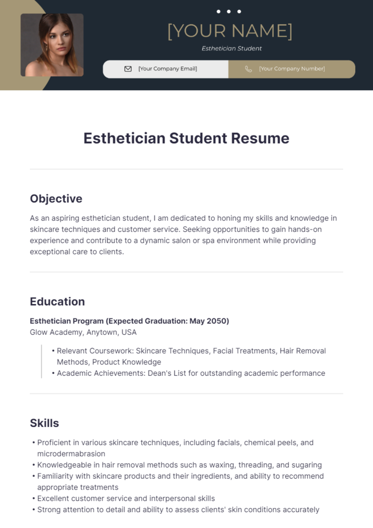 Esthetician Student Resume - Edit Online & Download Example | Template.net