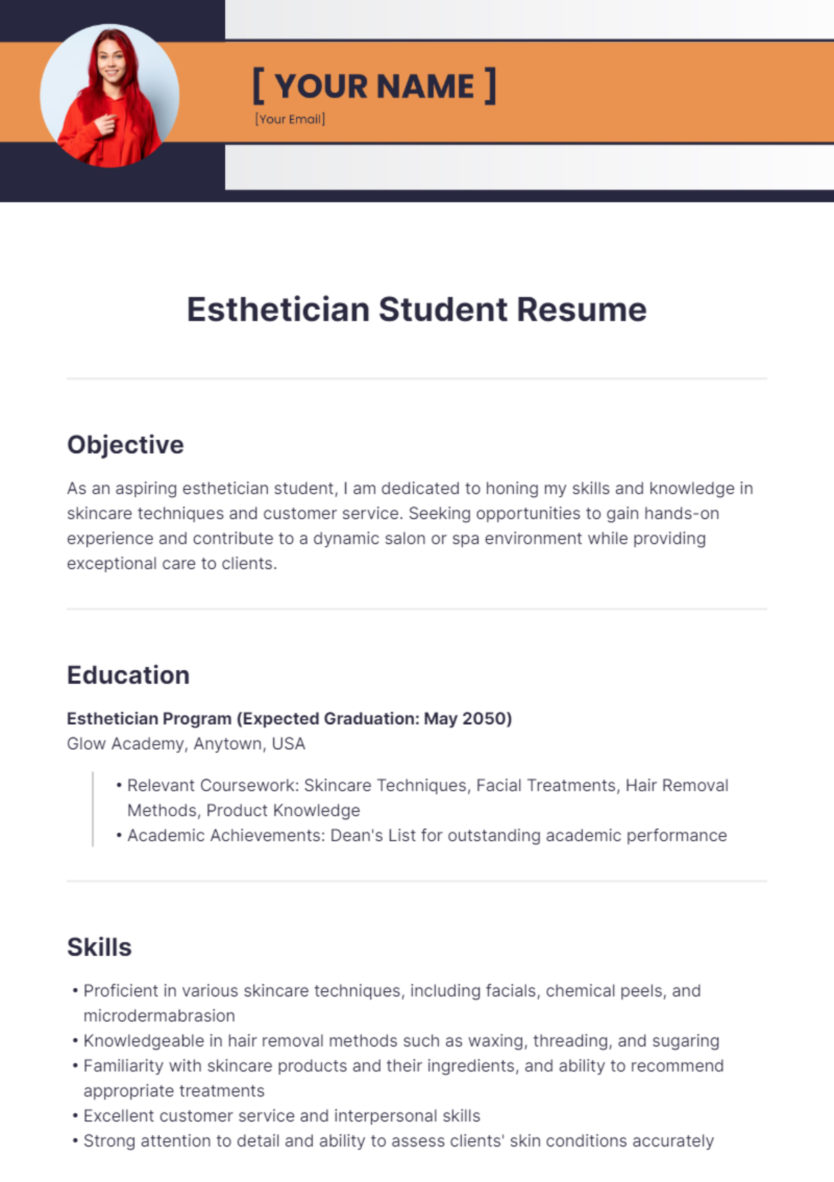 Esthetician Student Resume