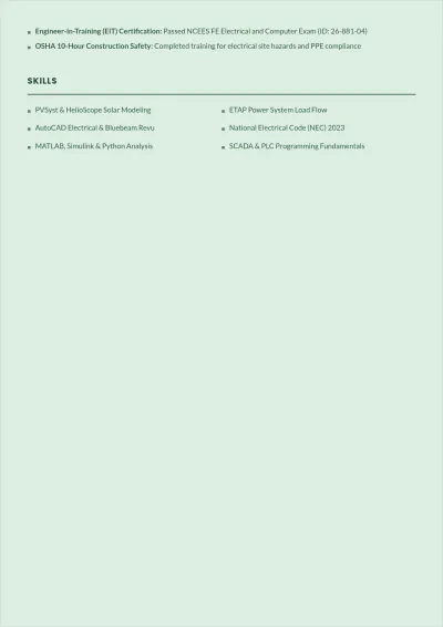 Free Electrical Engineering Student ATS Resume Template