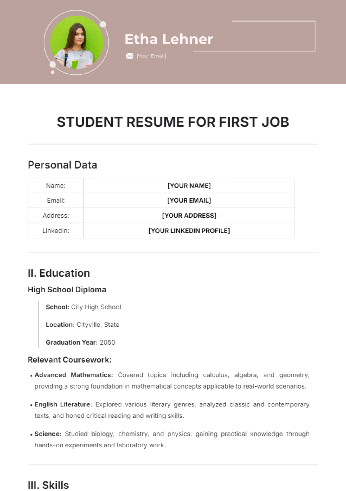 Student Resume for First Job Template - Edit Online & Download