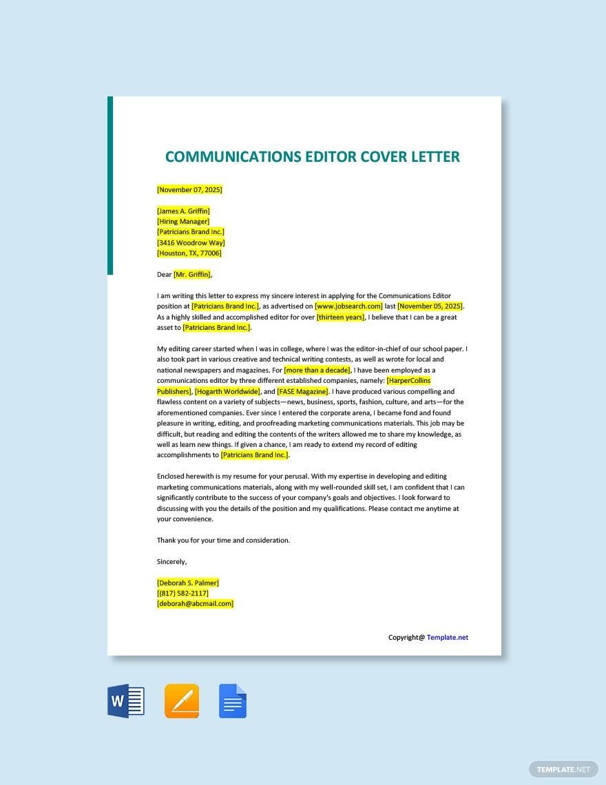 Communications Editor Cover Letter