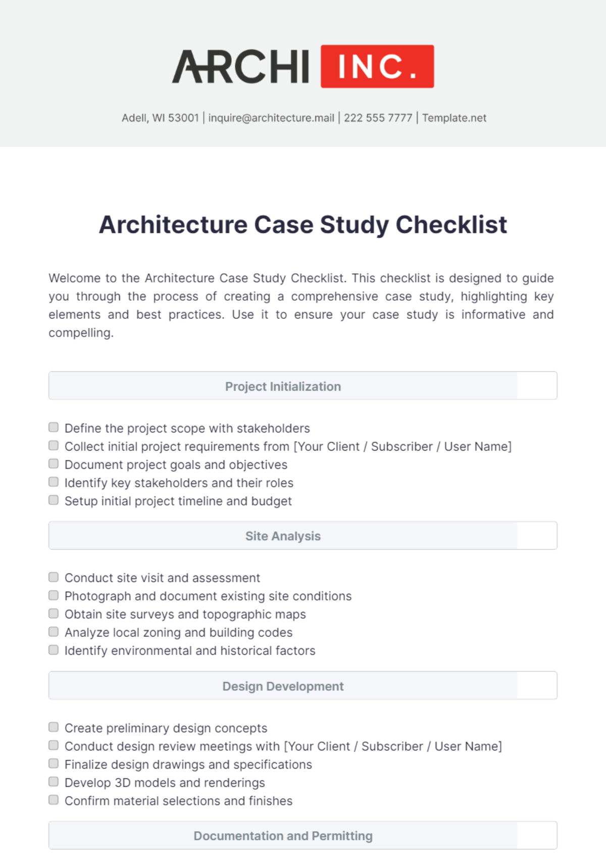 Architecture Case Study Checklist Template - Edit Online & Download