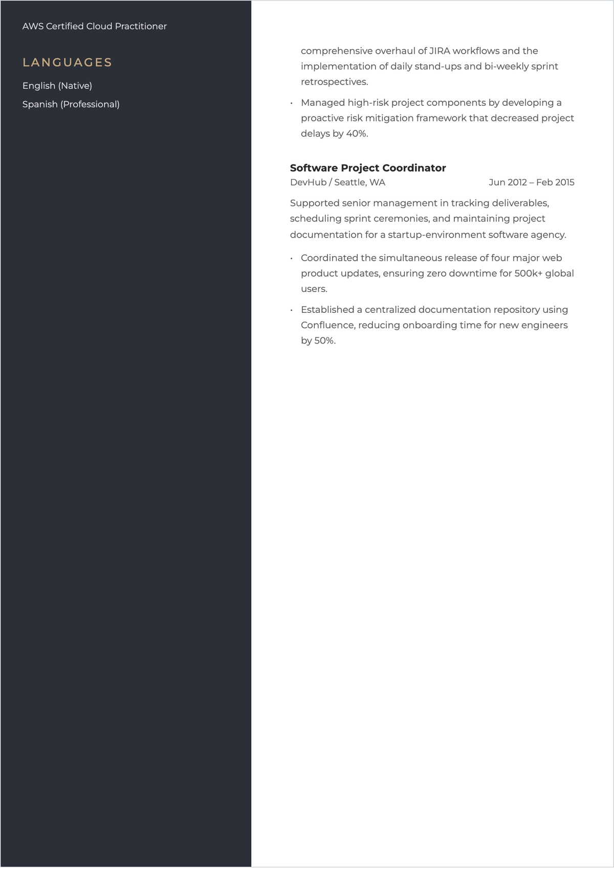 Free 2-Column ATS Resume to Edit Online