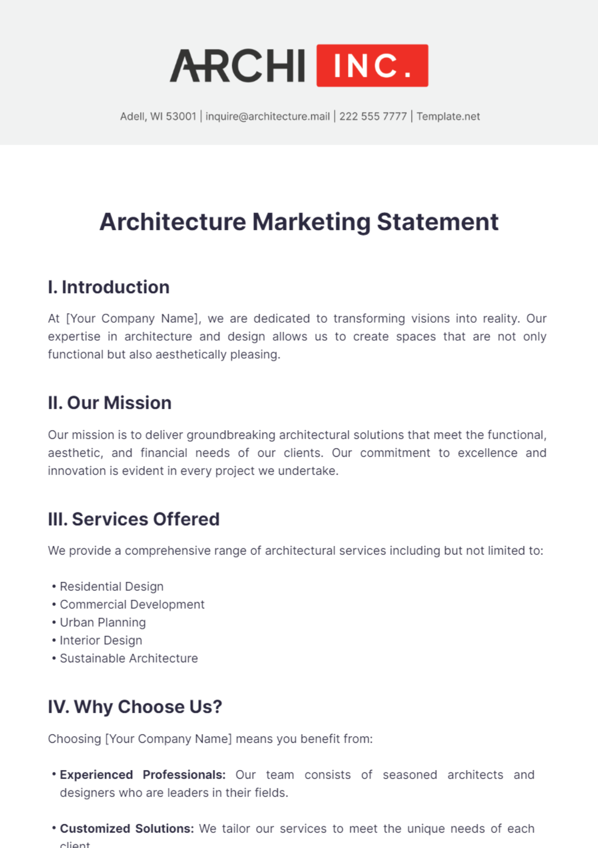 Architecture Marketing Statement Template - Edit Online & Download