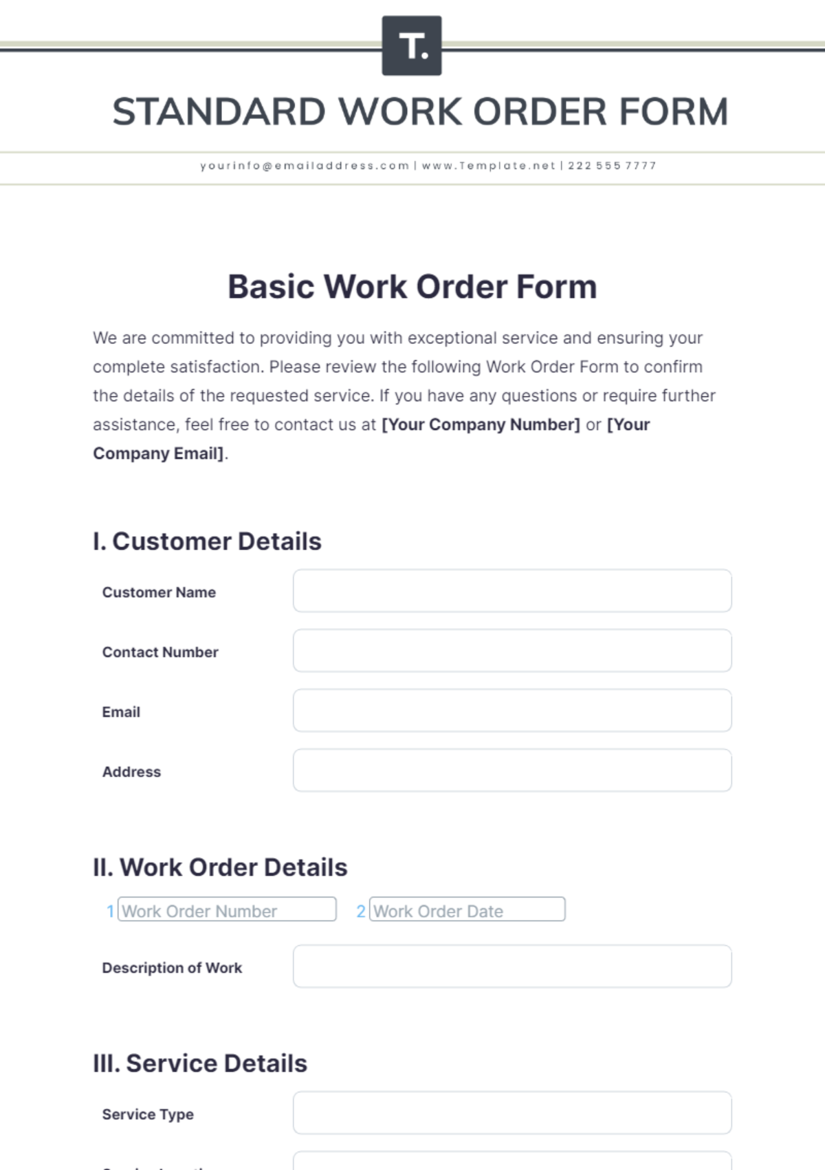 Basic Work Order Form Template - Edit Online & Download Example 