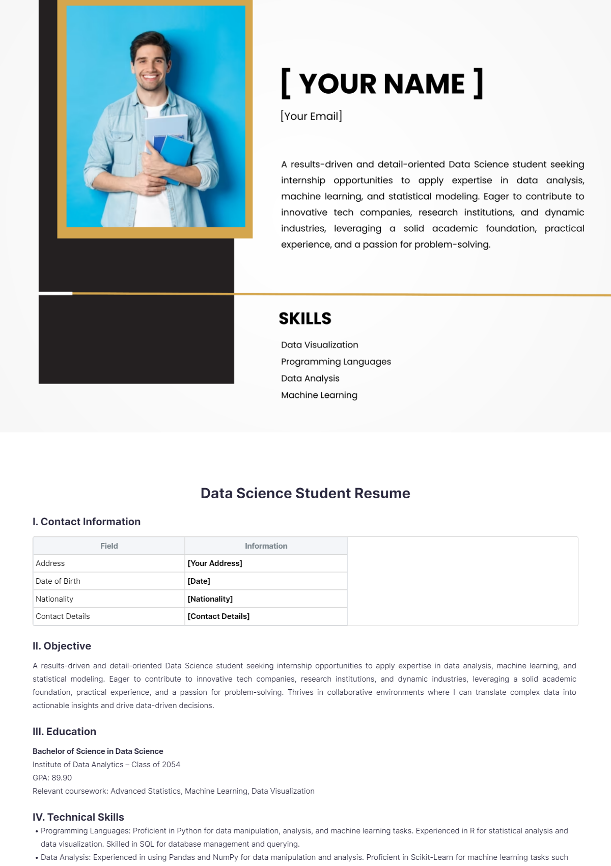 Data Science Student Resume